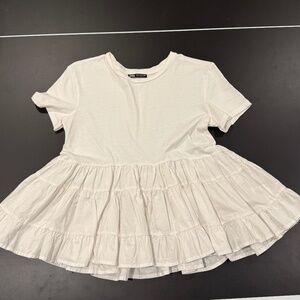 Zara White Ruffle Swing Top~Size Med.